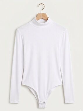 NEW Gianni Bini Bodysuit Mock Neck White Long-sleeve Women’s XL